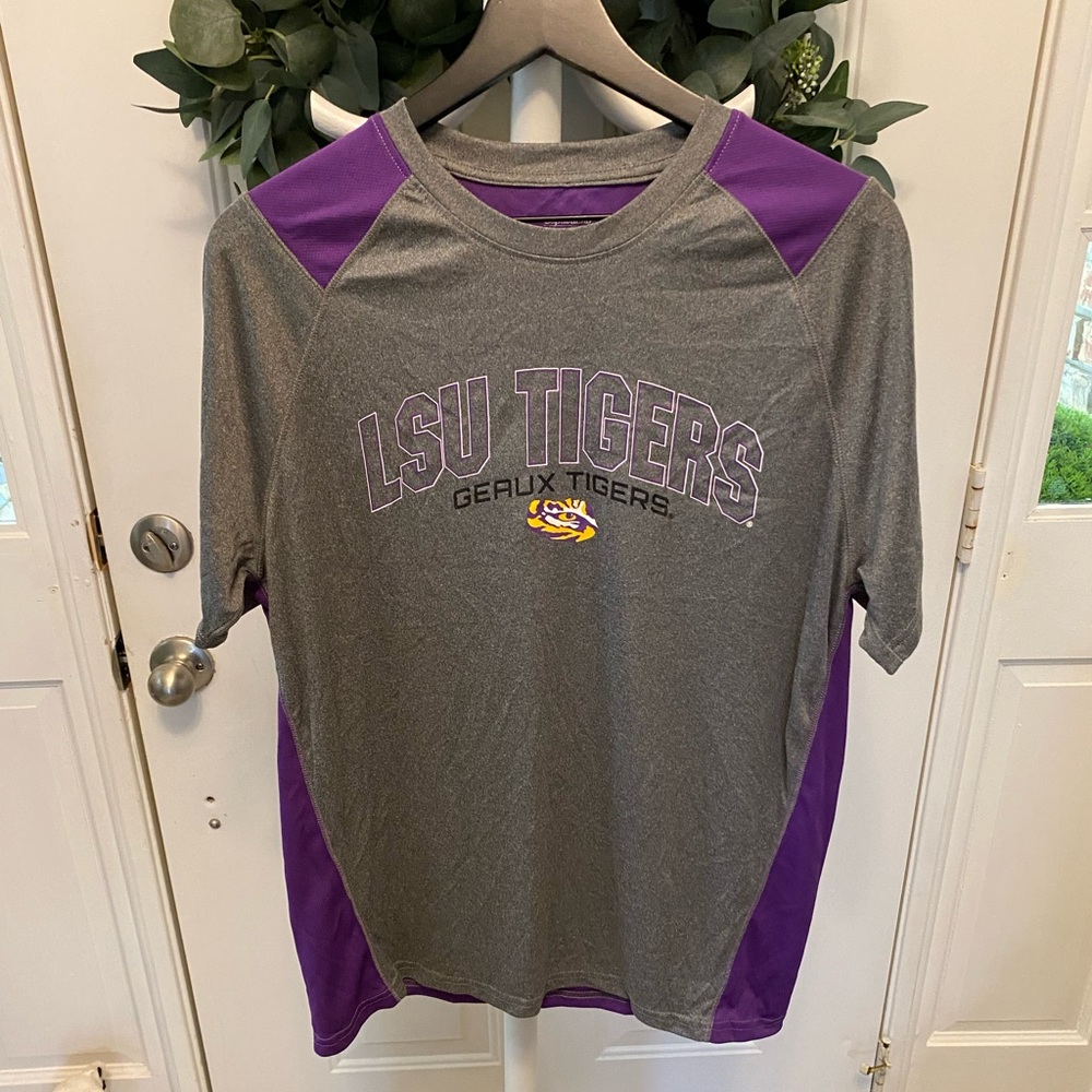 Mens Captivating Dri-Fit LSU Tigers Collage Football Color Block Shirt L Slim